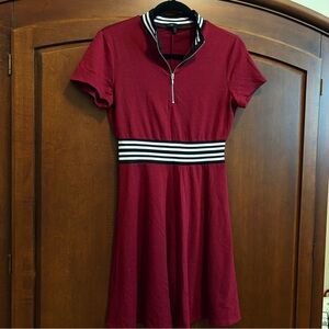 BeBop Red Fit and Flare Mini Dress Zipped Neck